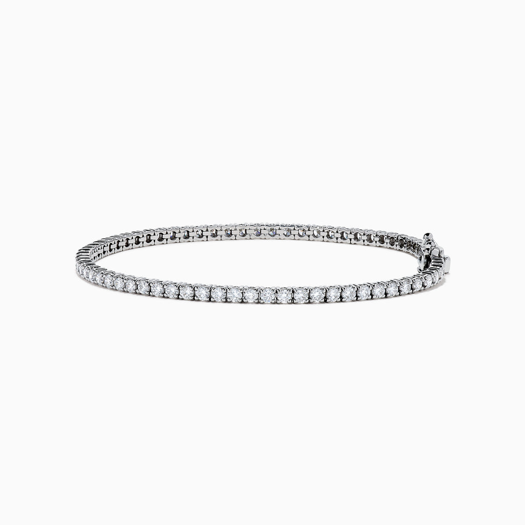 The Lab Grown Diamond 2.95ct Tennis Bracelet in 14K White Gold features a continuous row of sparkling lab grown diamonds, elegantly set against a plain white background.
