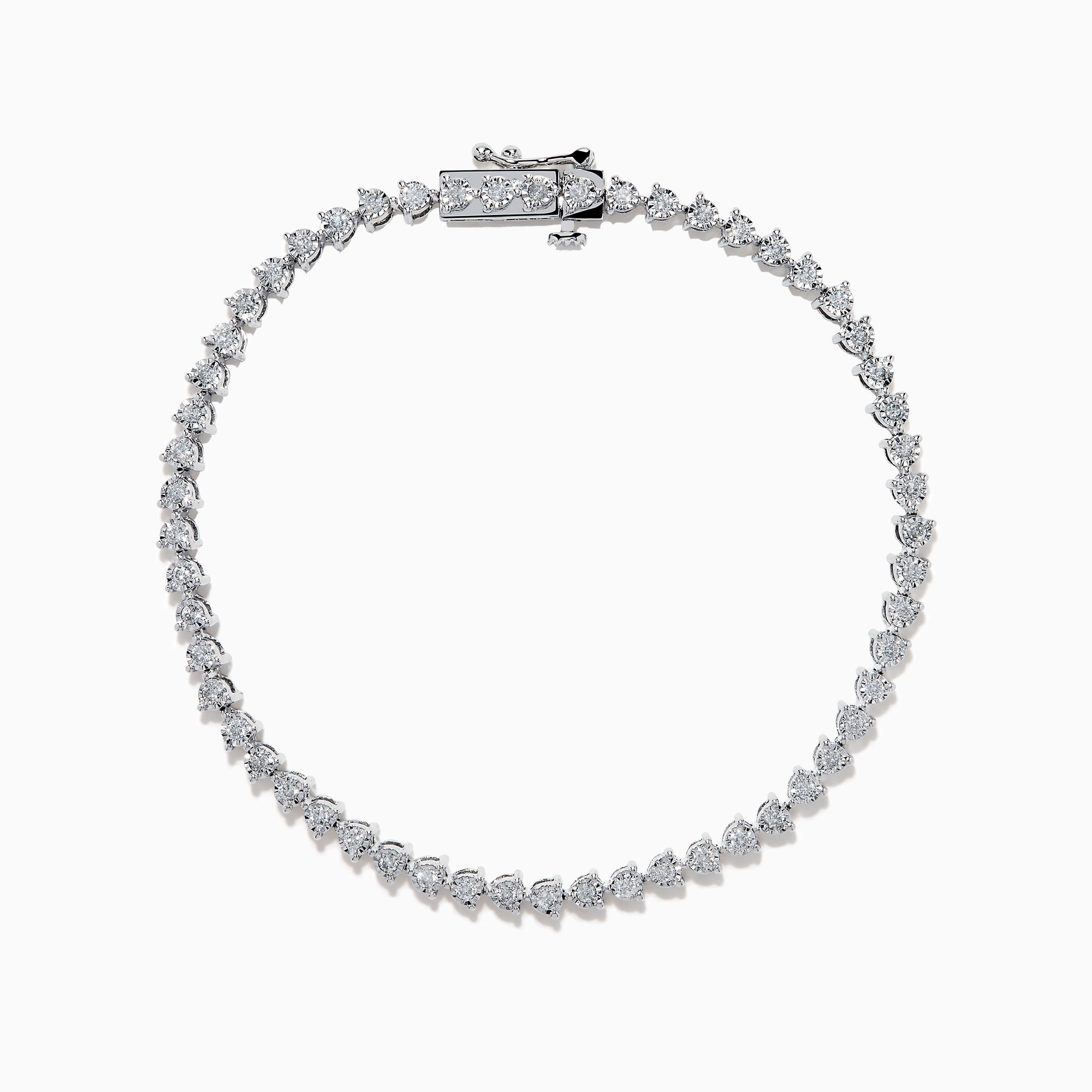 The 14K White Gold Diamond Miracle Setting Tennis Bracelet features a continuous line of round-cut diamonds set in white gold, displayed against a plain white background.