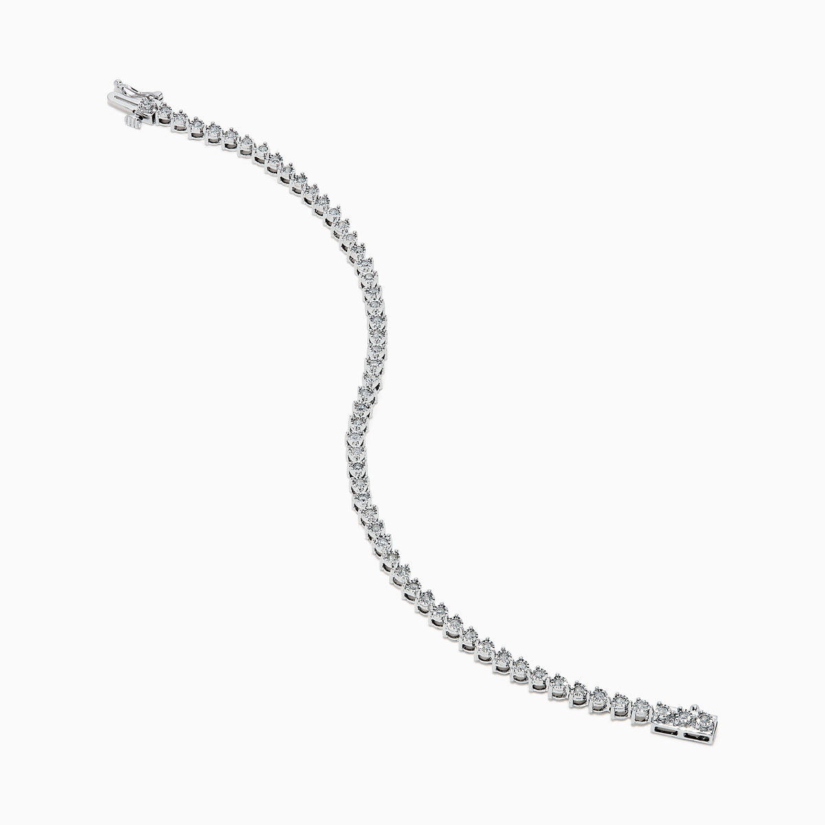 The 14K White Gold Diamond Miracle Setting Tennis Bracelet features a continuous line of round-cut diamonds set in white gold, displayed against a plain white background.