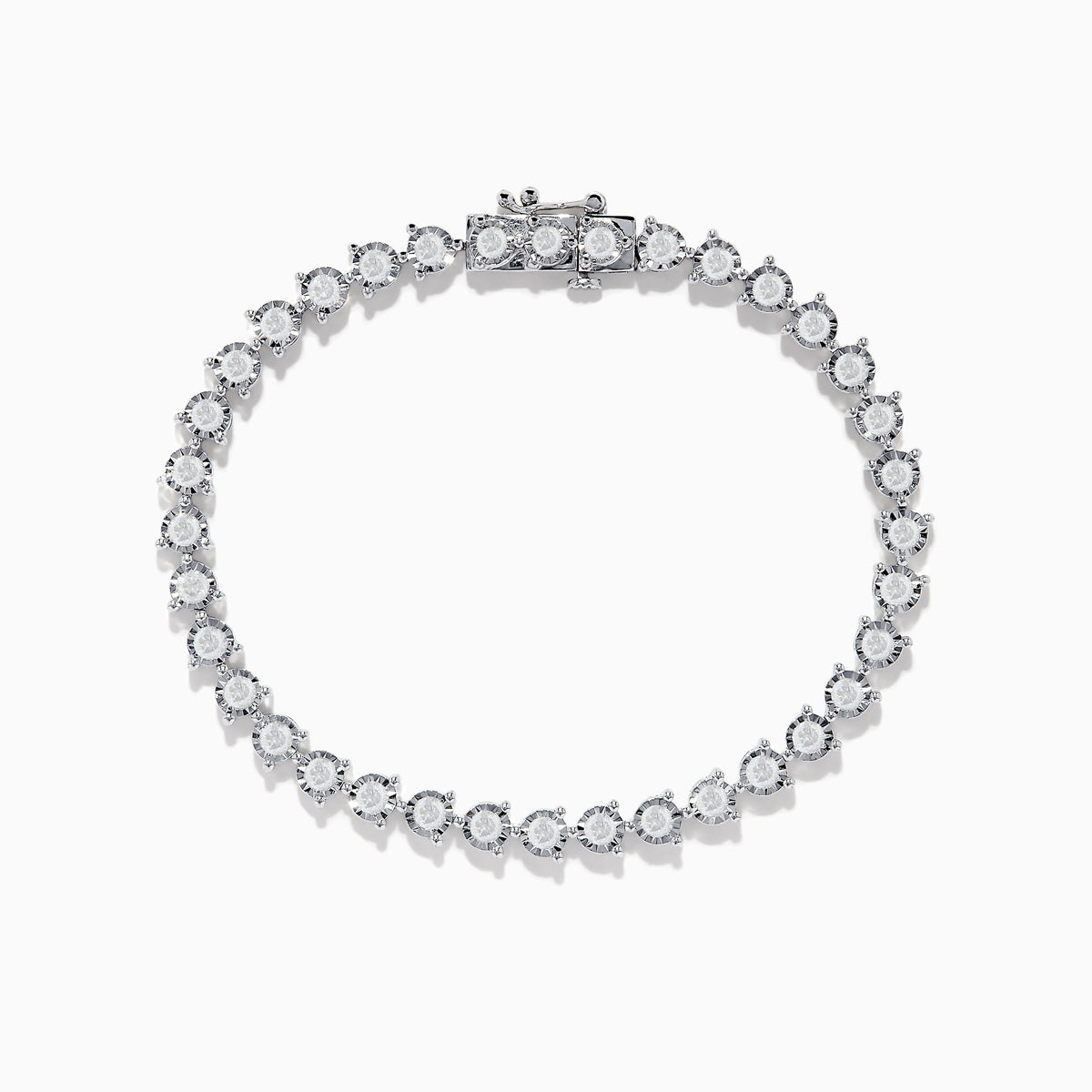 The Pave Classica 14K White Gold Diamond Bracelet features a single row of round, sparkling white diamonds in an oval shape, beautifully set against a white background.