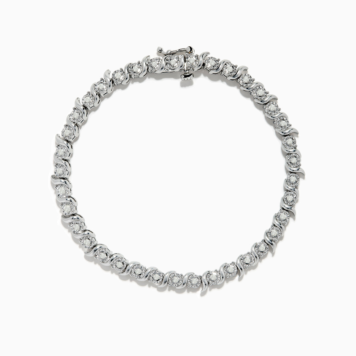 The 925 Silver Diamond Tennis Bracelet showcases a continuous line of sparkling diamond accents in prong settings, secured with a clasp and beautifully displayed against a white background.