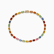 The Watercolors 14K Yellow Multi Sapphire and Diamond Tennis Bracelet features yellow multi sapphires and diamonds in a repeating pattern, secured with a box clasp.