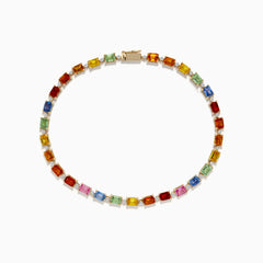The Watercolors 14K Yellow Multi Sapphire and Diamond Tennis Bracelet features yellow multi sapphires and diamonds in a repeating pattern, secured with a box clasp.