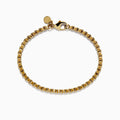 The Mens 14K Yellow Gold Chain Bracelet 8.5 features a classic box chain, lobster clasp, and a small round charm, showcased on a white background.