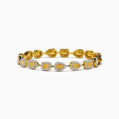 The Canare 18K Yellow Gold Yellow and White Diamond Bracelet features alternating teardrop and oval links with yellow gemstones accented by white diamonds, shown on a white background.
