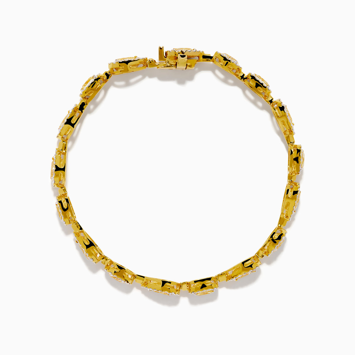 The Canare 18K Yellow Gold Yellow and White Diamond Bracelet features alternating teardrop and oval links with yellow gemstones accented by white diamonds, shown on a white background.