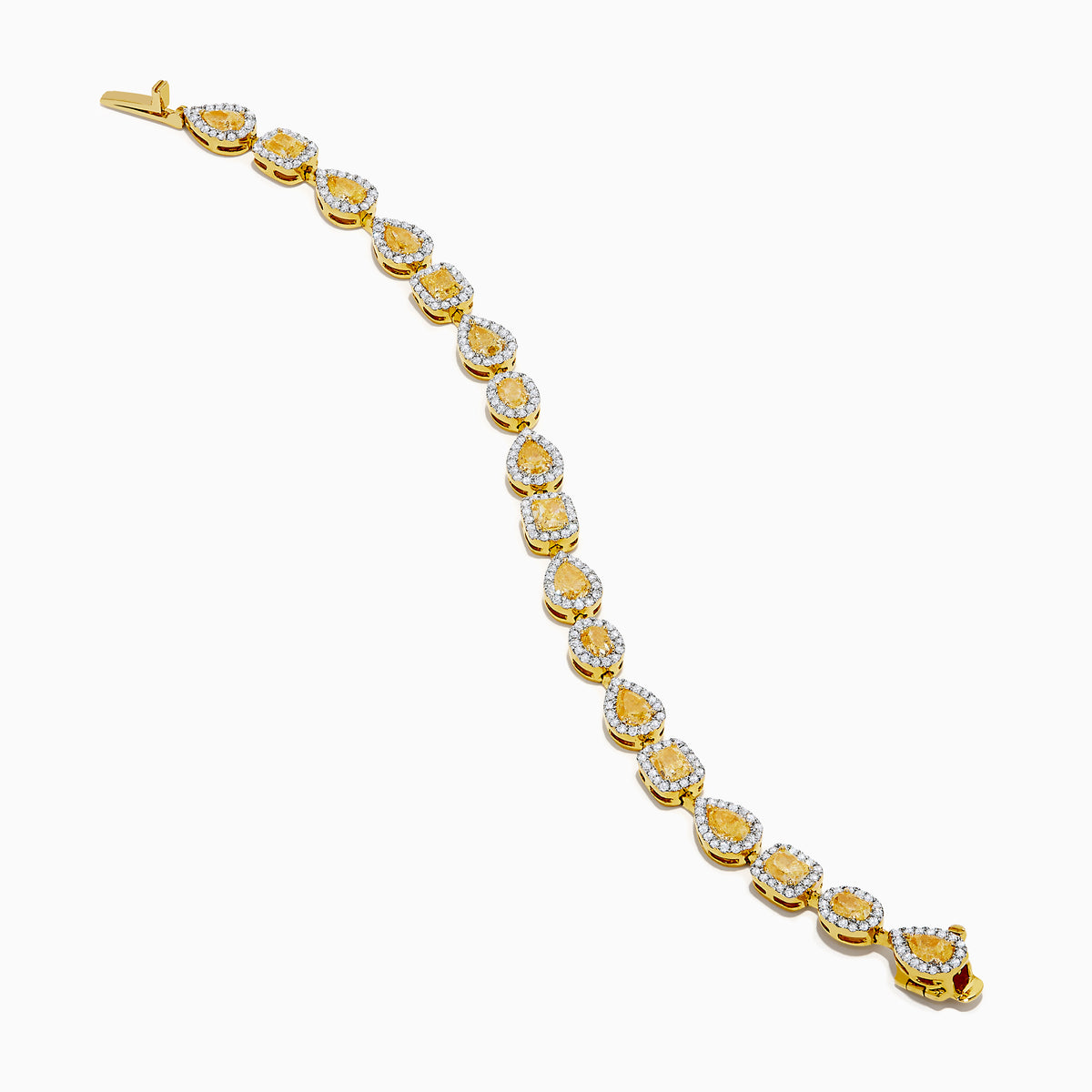 The Canare 18K Yellow Gold Yellow and White Diamond Bracelet features alternating teardrop and oval links with yellow gemstones accented by white diamonds, shown on a white background.