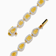 The Canare 18K Yellow Gold Yellow and White Diamond Bracelet features alternating teardrop and oval links with yellow gemstones accented by white diamonds, shown on a white background.