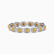 The Canare 18K Two Tone Gold White & Yellow Diamond Gold Bracelet showcases square links with clusters of white and yellow diamonds, offering a geometric and elegant design.