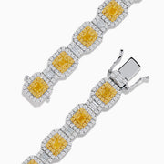 The Canare 18K Two Tone Gold White & Yellow Diamond Gold Bracelet showcases square links with clusters of white and yellow diamonds, offering a geometric and elegant design.
