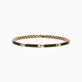 The Men’s 14K Yellow Gold Black Diamond Bracelet features rectangular links set with small black diamonds, forming a sleek and elegant circular design, displayed on a plain white background.