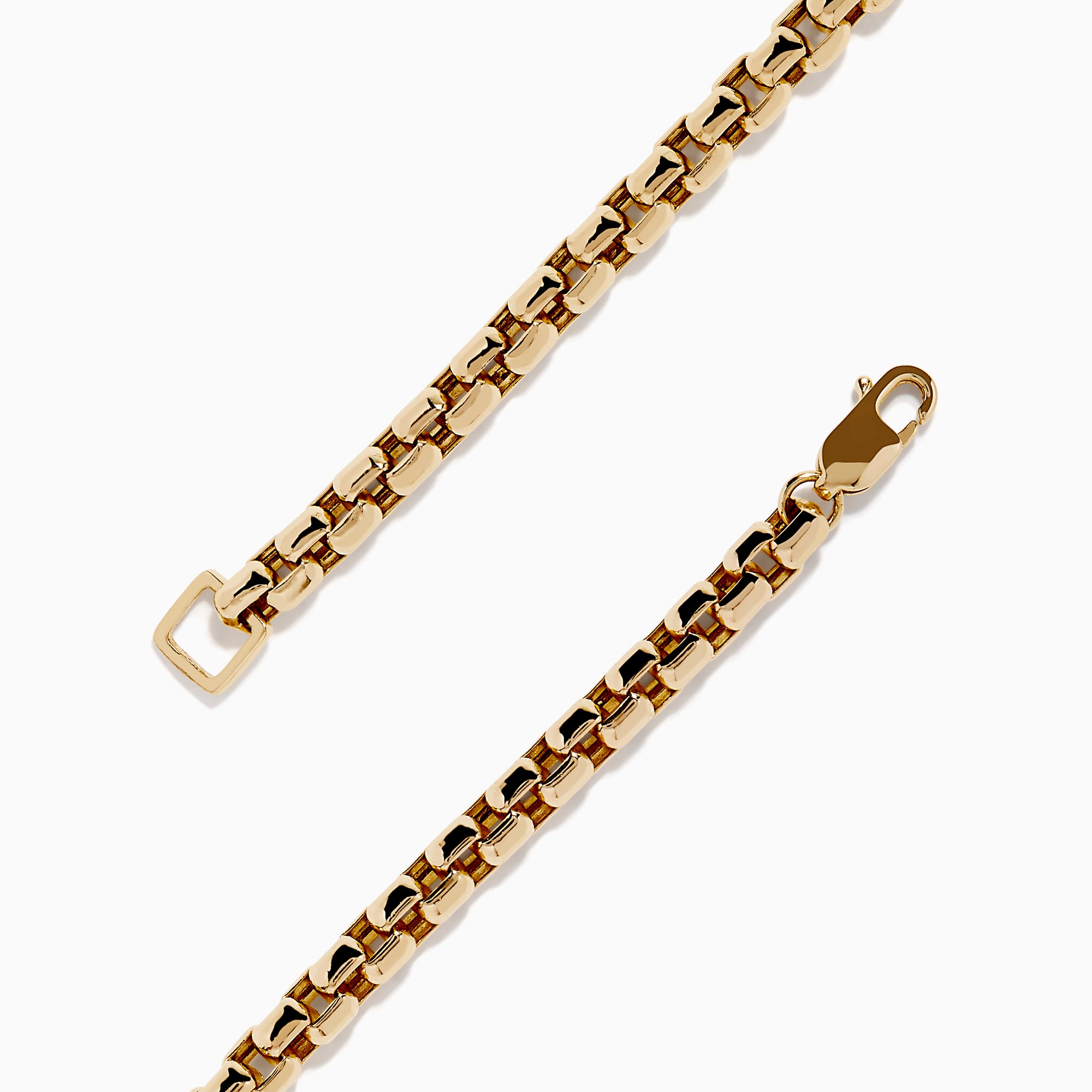 The Men’s 14K Yellow Gold Black Diamond Bracelet features rectangular links set with small black diamonds, forming a sleek and elegant circular design, displayed on a plain white background.