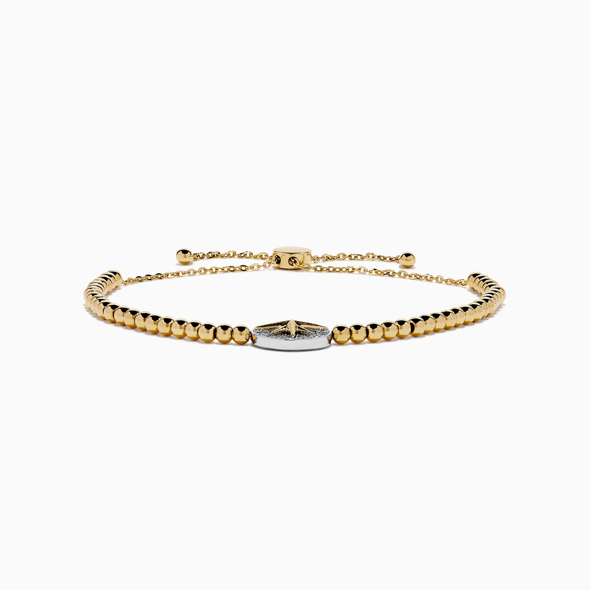 14K Yellow and White Gold Diamond Starburst Medallion Bolo Bracelet