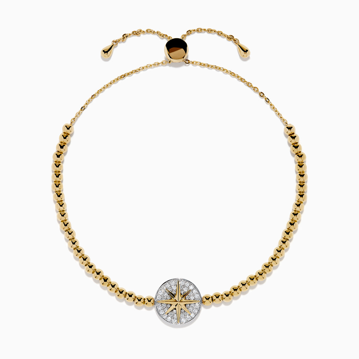 14K Yellow and White Gold Diamond Starburst Medallion Bolo Bracelet