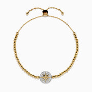 14K Yellow and White Gold Diamond Starburst Medallion Bolo Bracelet