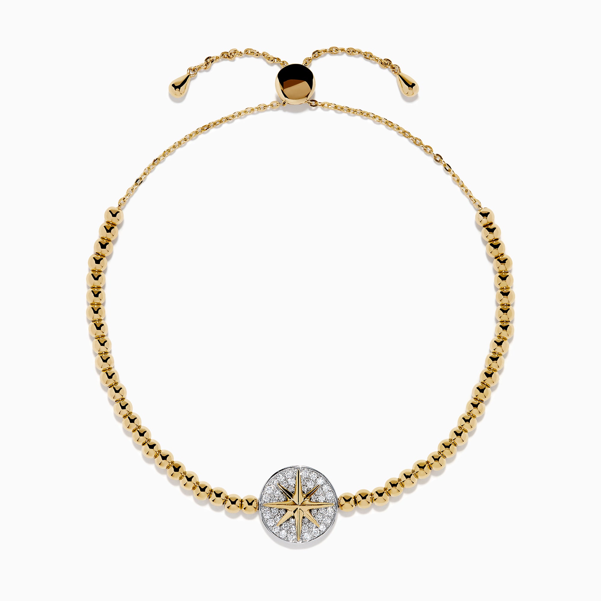 14K Yellow and White Gold Diamond Starburst Medallion Bolo Bracelet
