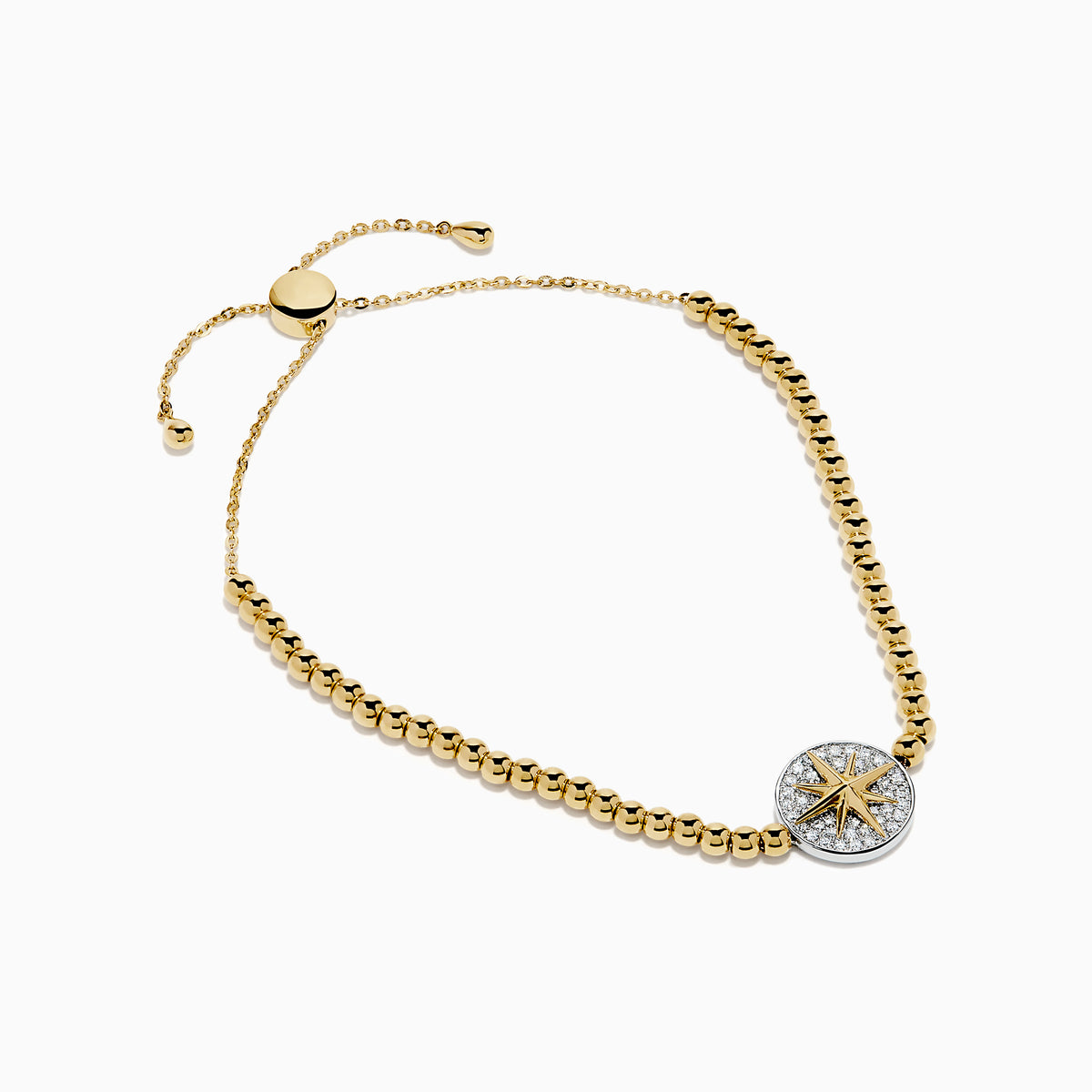 14K Yellow and White Gold Diamond Starburst Medallion Bolo Bracelet
