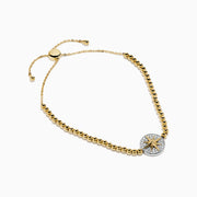 14K Yellow and White Gold Diamond Starburst Medallion Bolo Bracelet