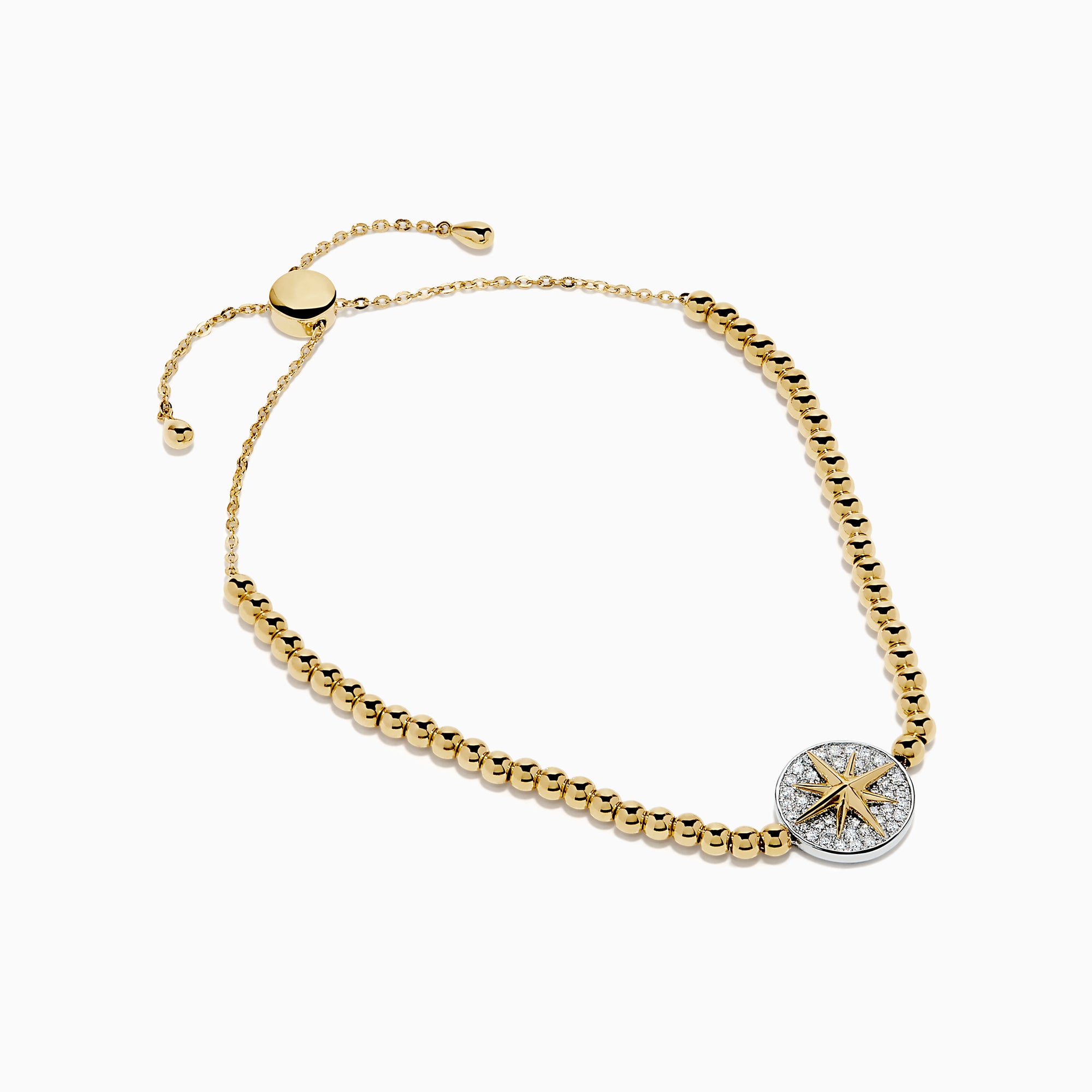14K Yellow and White Gold Diamond Starburst Medallion Bolo Bracelet