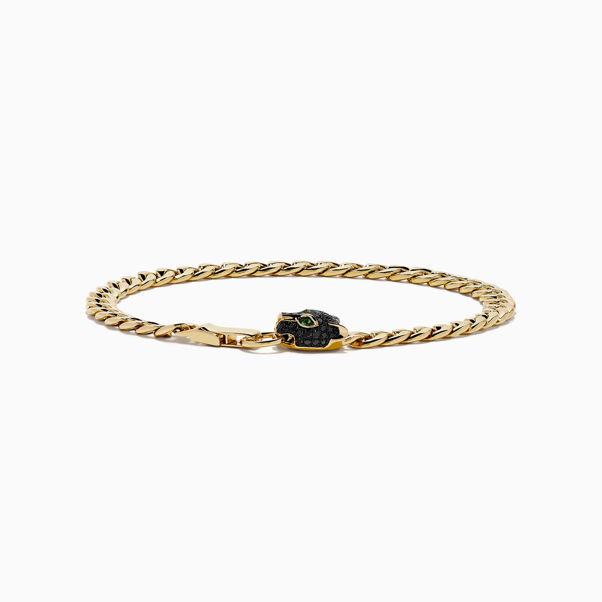 The Signature 14K Gold Black Diamond Panther Chain Link Bracelet features a small black panther head charm in the center, displayed against a plain white background.
