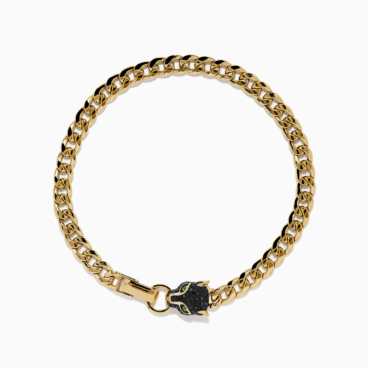The Signature 14K Gold Black Diamond Panther Chain Link Bracelet features a small black panther head charm in the center, displayed against a plain white background.