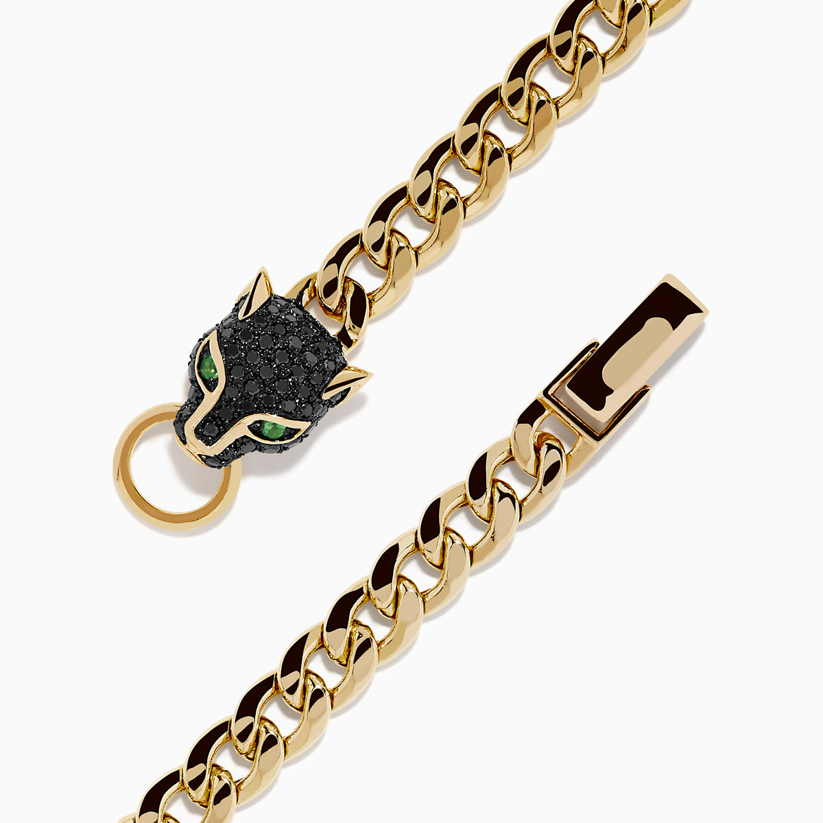 The Signature 14K Gold Black Diamond Panther Chain Link Bracelet features a small black panther head charm in the center, displayed against a plain white background.