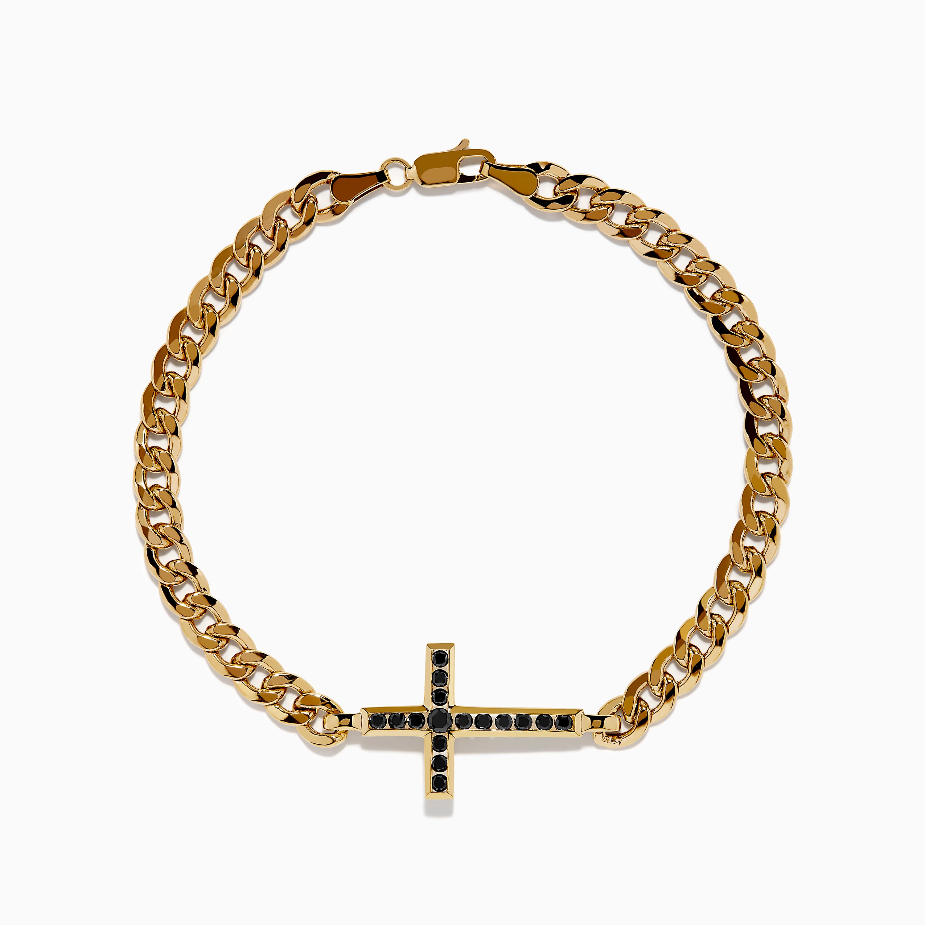 Men's 14K Yellow Gold Black Diamond Cross Bracelet – effyjewelry.com