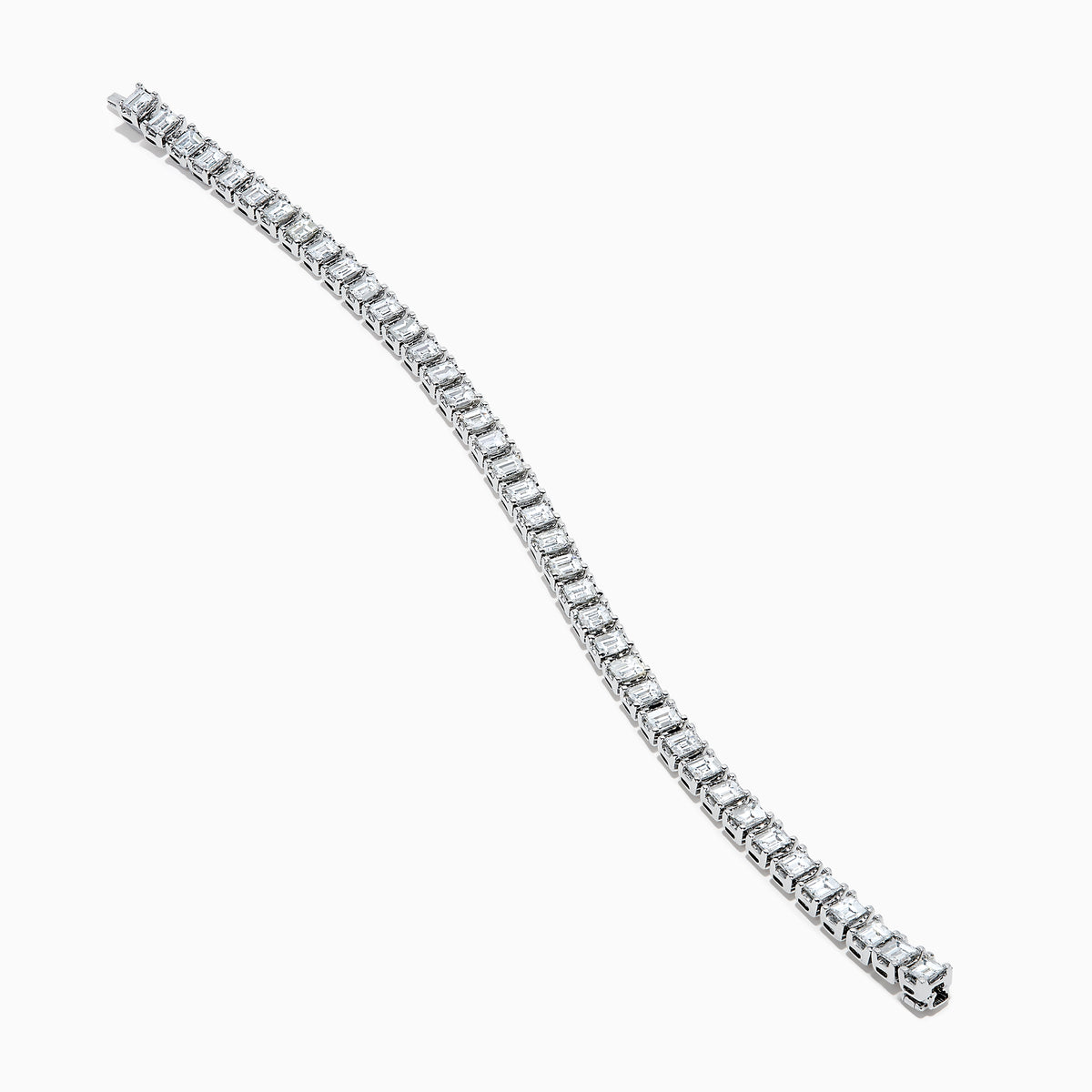 The 18K White Gold Diamond Tennis Bracelet features a continuous row of square-cut diamonds in an elegant design set against a white background.