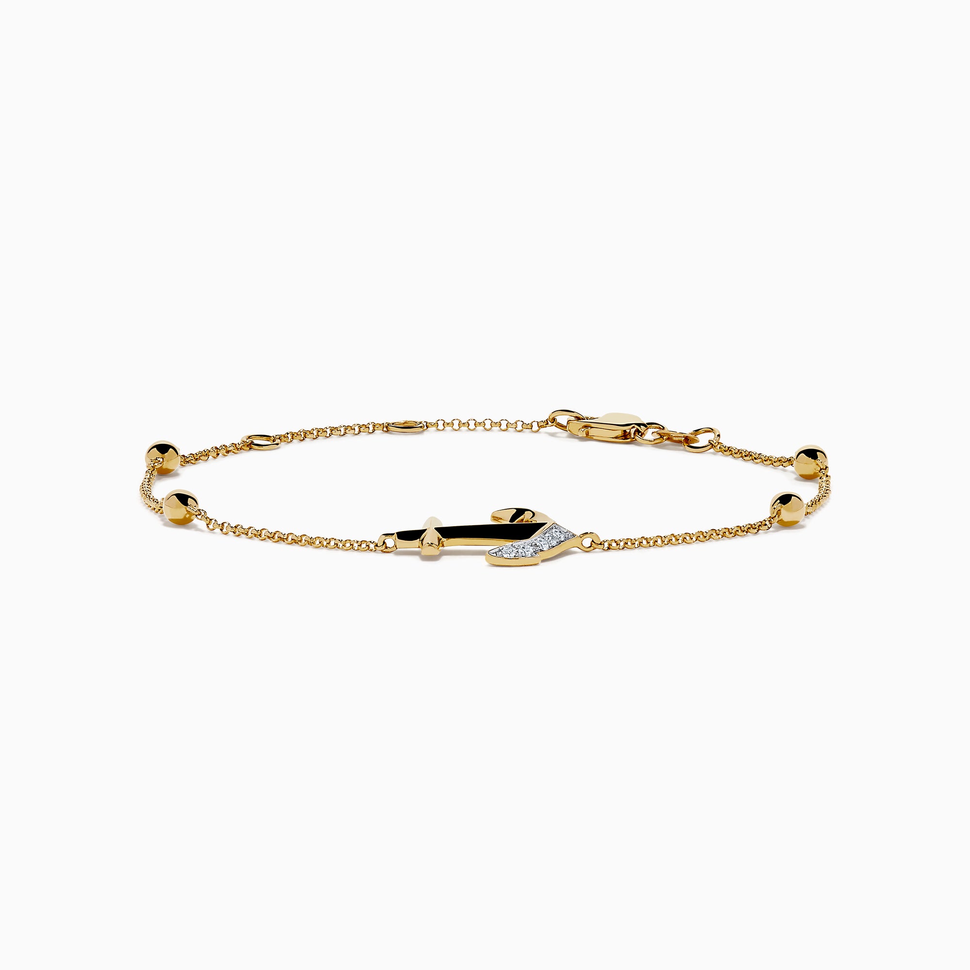 14K Yellow Gold Diamond Anchor Beaded Station Bracelet