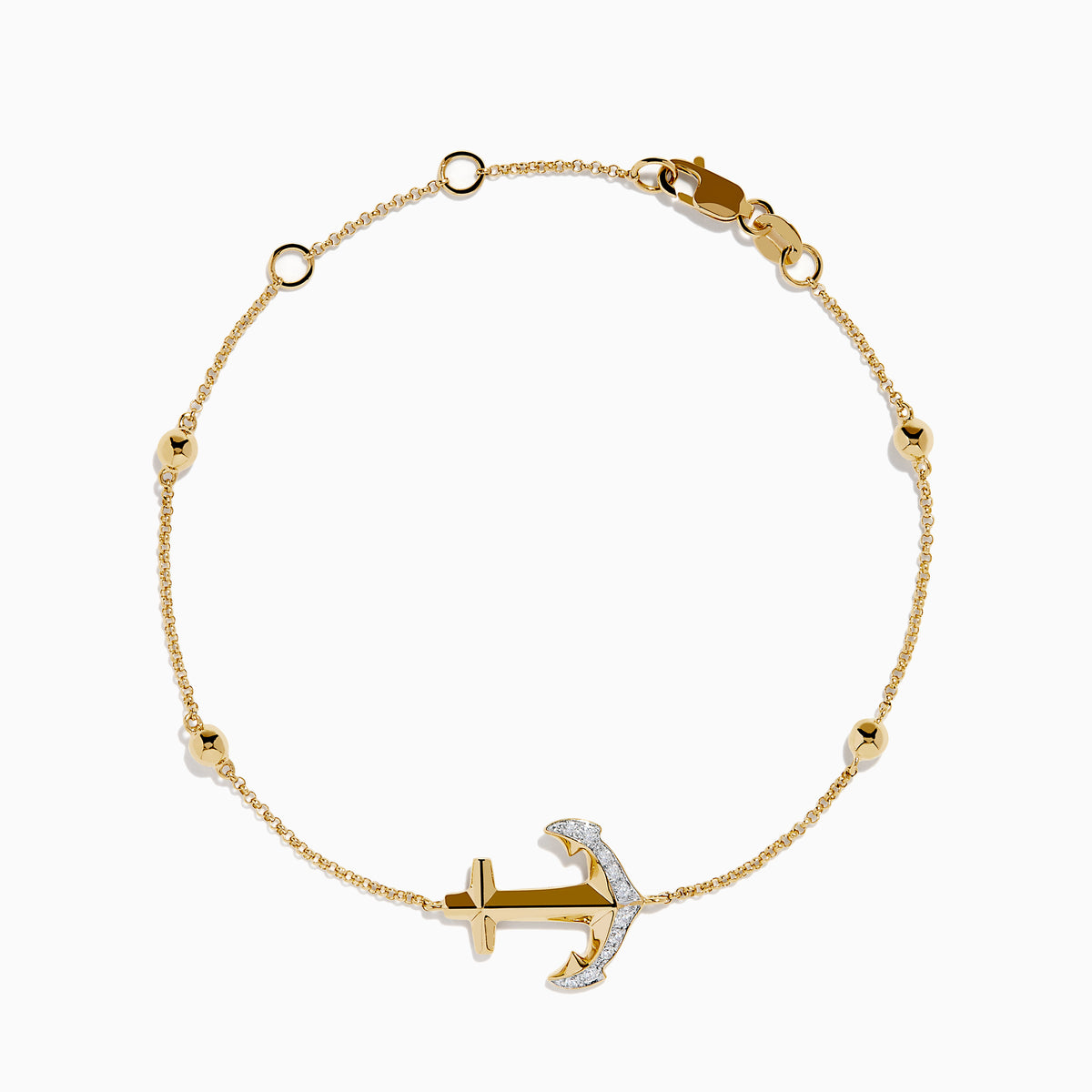 14K Yellow Gold Diamond Anchor Beaded Station Bracelet