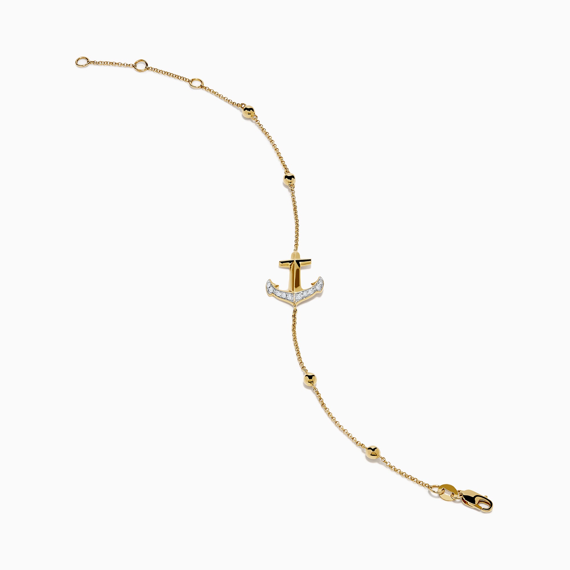 14K Yellow Gold Diamond Anchor Beaded Station Bracelet