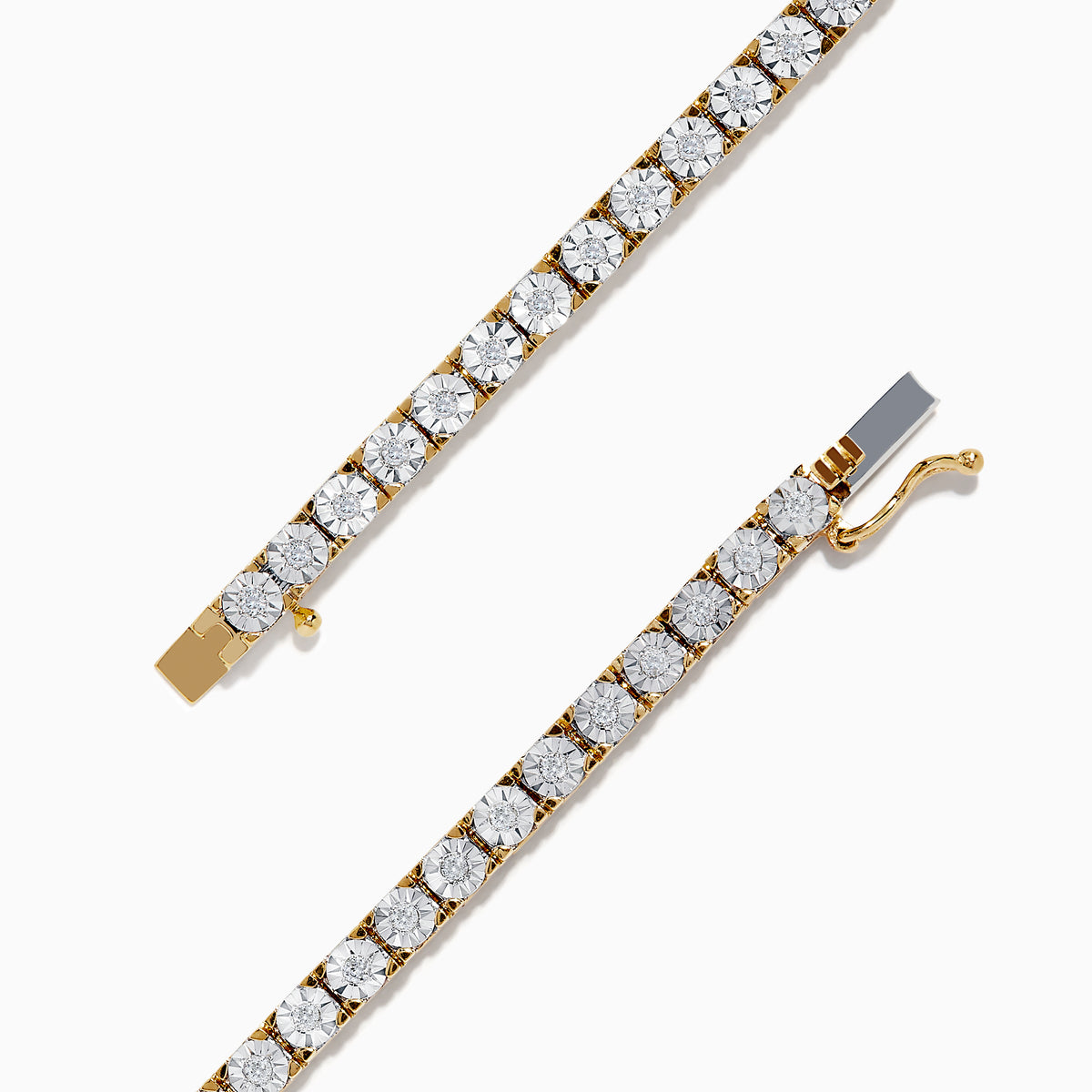 The Pave Classica 14K Two-Tone Gold Diamond Tennis Bracelet, featuring 0.51 TCW of diamonds in a sleek single-row design, is displayed on a white background.