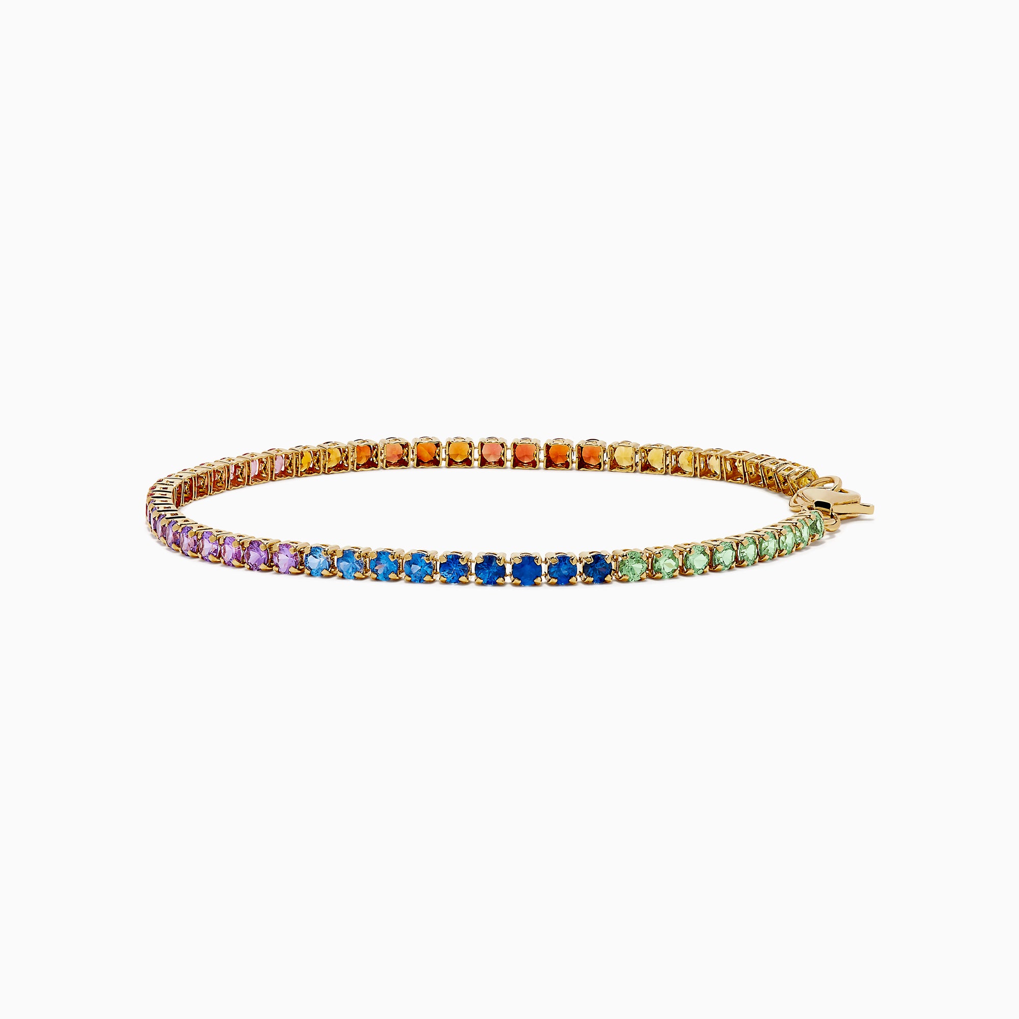 The Watercolors 14K Yellow Gold Multi Sapphire Tennis Bracelet showcases a vibrant, rainbow-gradient of sapphires set in a continuous line for a colorful and elegant look.