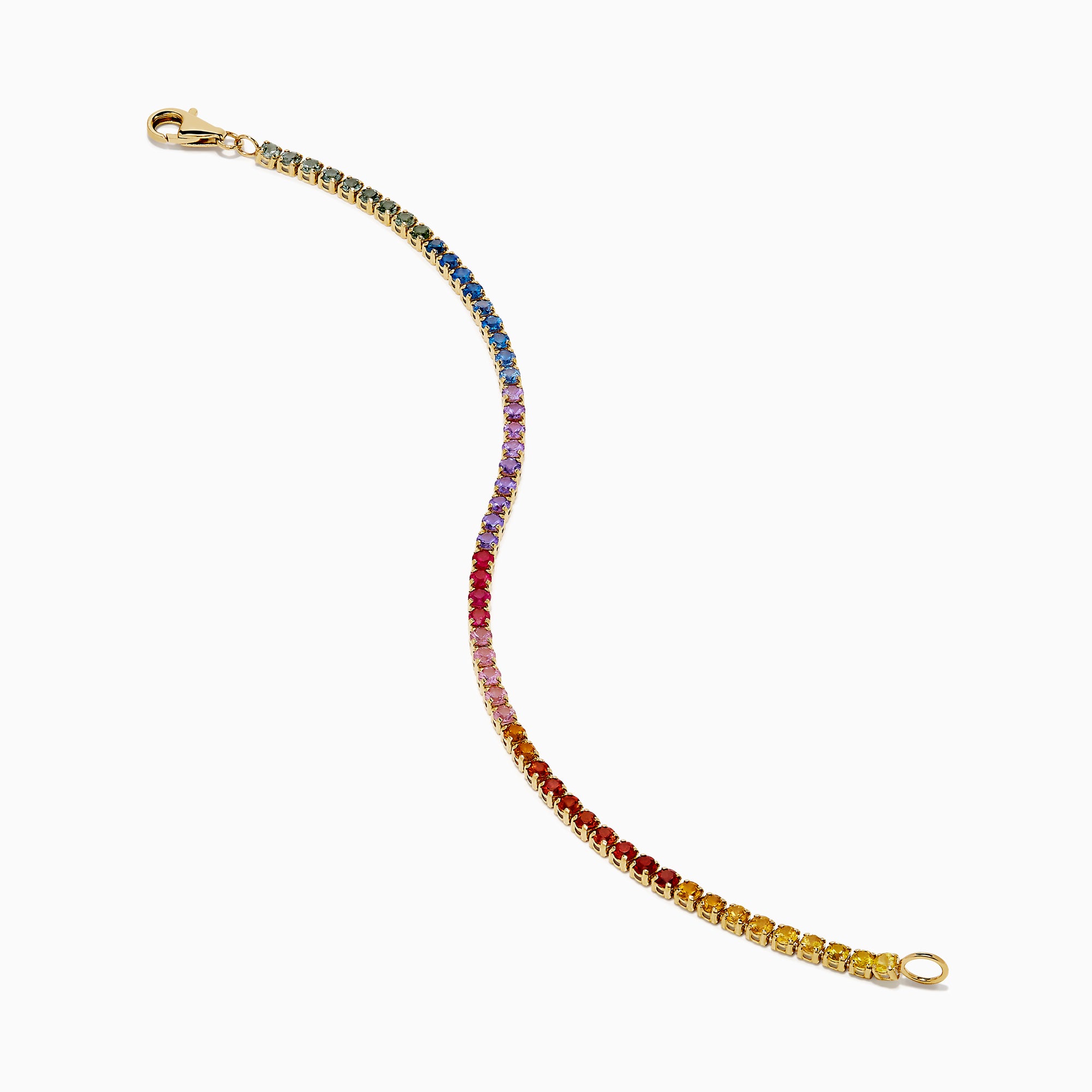 The Watercolors 14K Yellow Gold Multi Sapphire Tennis Bracelet showcases a vibrant, rainbow-gradient of sapphires set in a continuous line for a colorful and elegant look.
