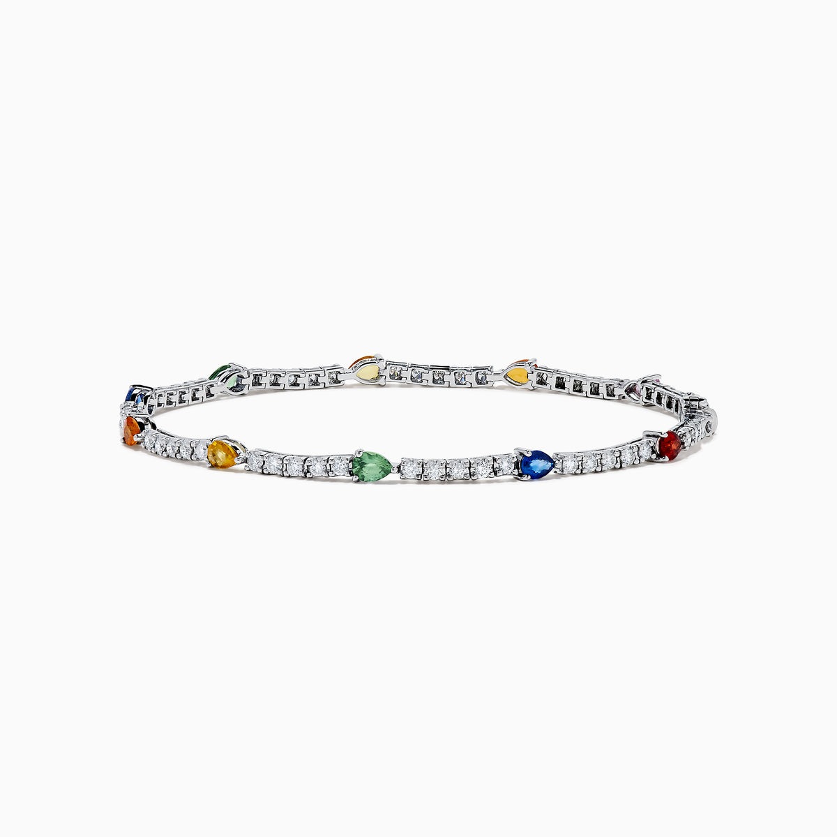 The Watercolors 14K White Gold Multi Sapphire and Diamond Tennis Bracelet features vivid sapphires in yellow, green, blue, orange, and red with sparkling diamonds for a timeless and elegant look.