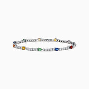 The Watercolors 14K White Gold Multi Sapphire and Diamond Tennis Bracelet features vivid sapphires in yellow, green, blue, orange, and red with sparkling diamonds for a timeless and elegant look.