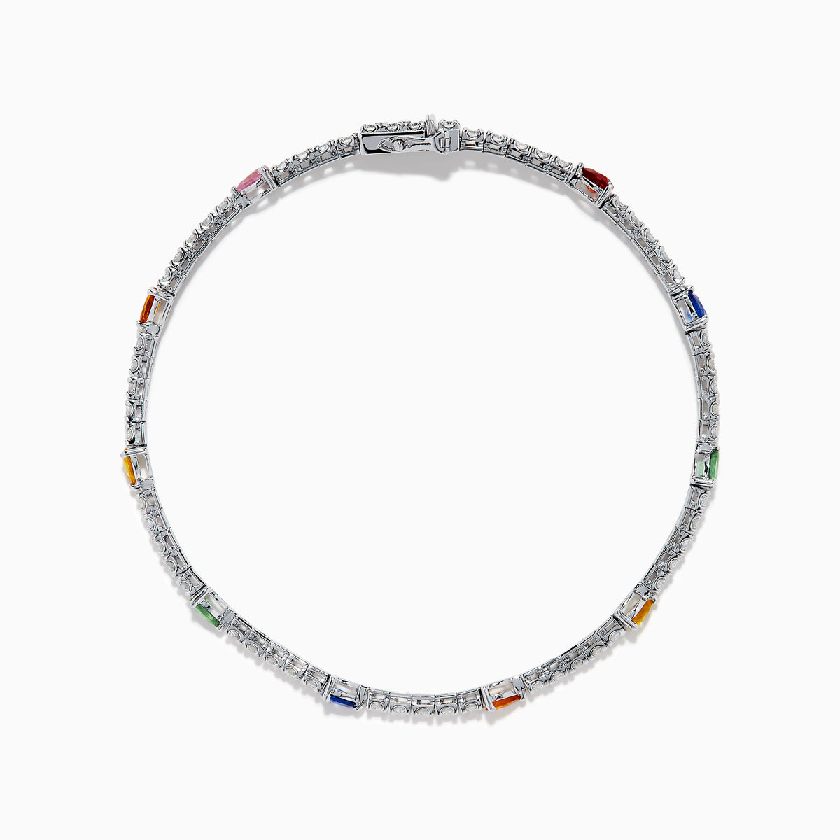 The Watercolors 14K White Gold Multi Sapphire and Diamond Tennis Bracelet features vivid sapphires in yellow, green, blue, orange, and red with sparkling diamonds for a timeless and elegant look.