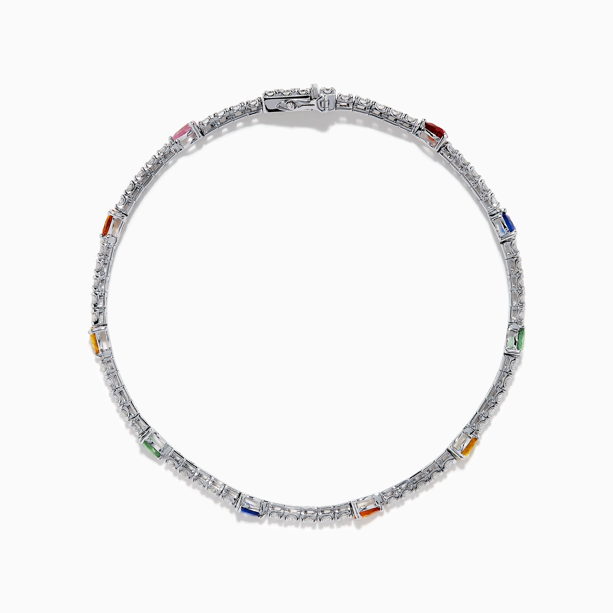 The Watercolors 14K White Gold Multi Sapphire and Diamond Tennis Bracelet features vivid sapphires in yellow, green, blue, orange, and red with sparkling diamonds for a timeless and elegant look.