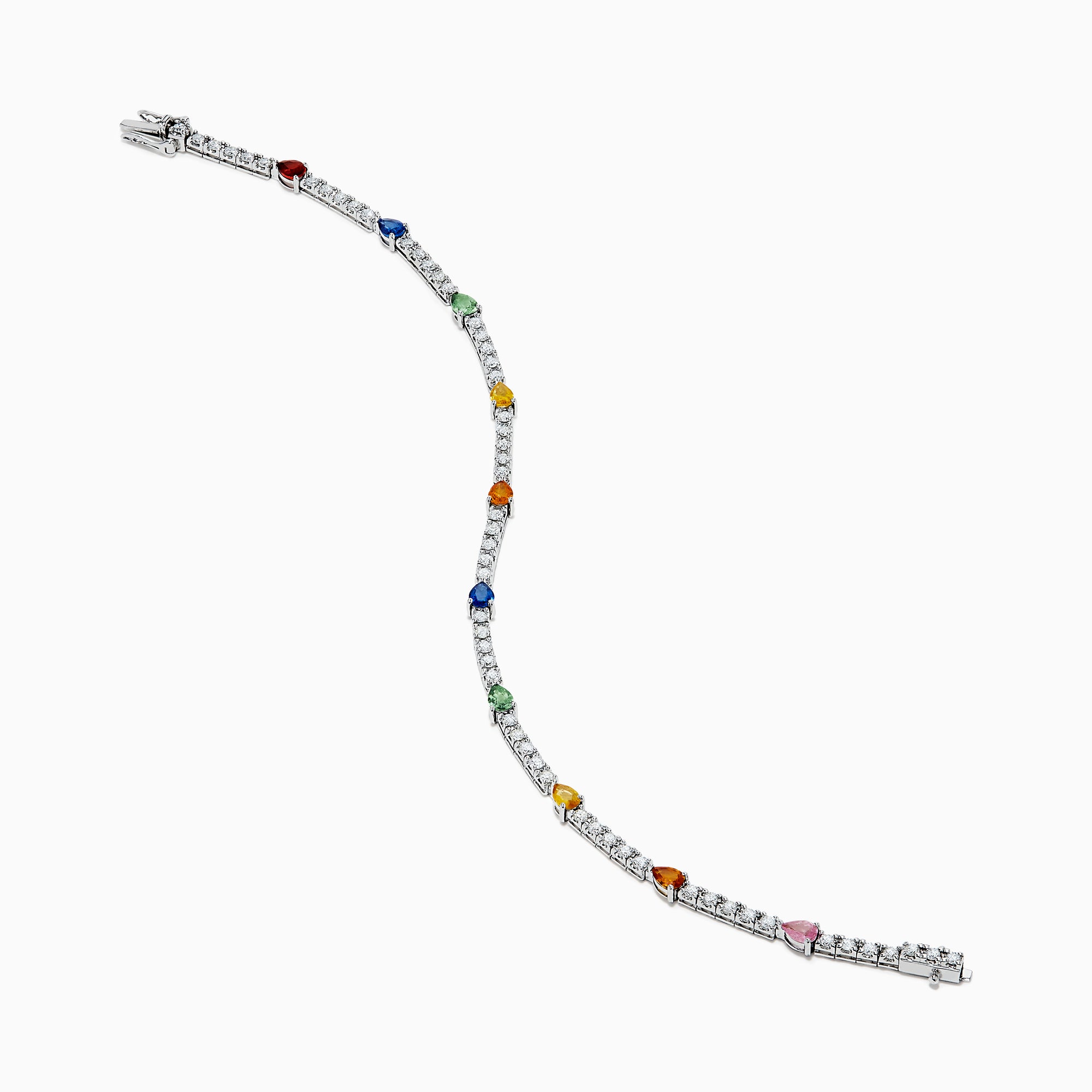 The Watercolors 14K White Gold Multi Sapphire and Diamond Tennis Bracelet features vivid sapphires in yellow, green, blue, orange, and red with sparkling diamonds for a timeless and elegant look.
