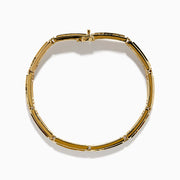 The Men's 14K Yellow Gold White and Blue Diamond Linked Bracelet showcases alternating rows of white and blue diamonds set in rectangular segments for a striking, elegant look.