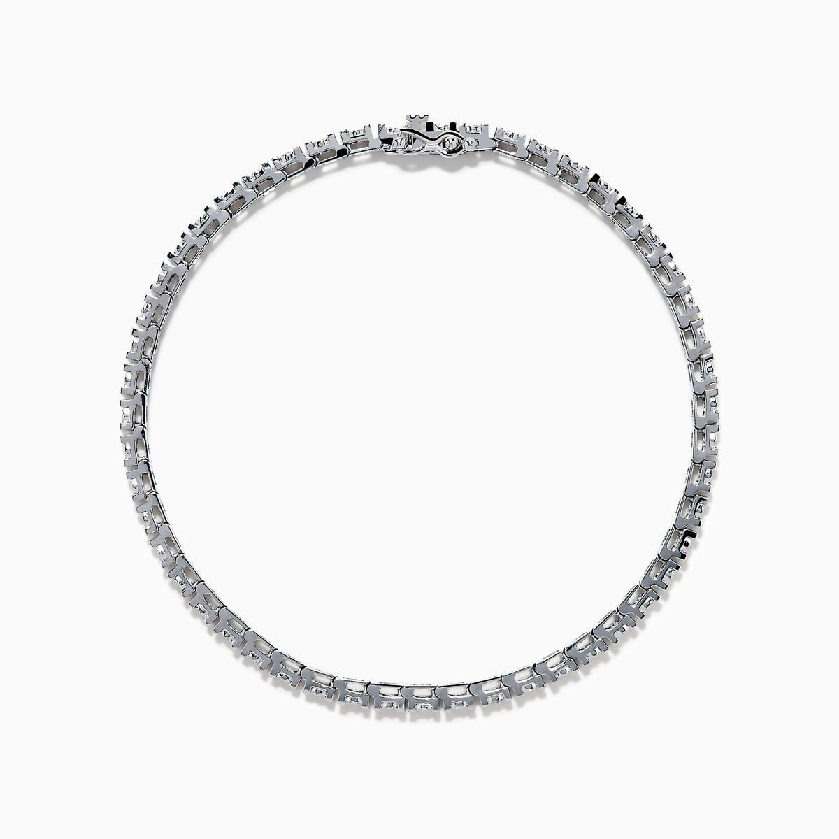 The 14K White Gold Diamond Miracle Setting 1.00ct Tennis Bracelet features a continuous row of round, sparkling white diamonds set in a slim, polished 14K white gold band and is displayed on a white background.