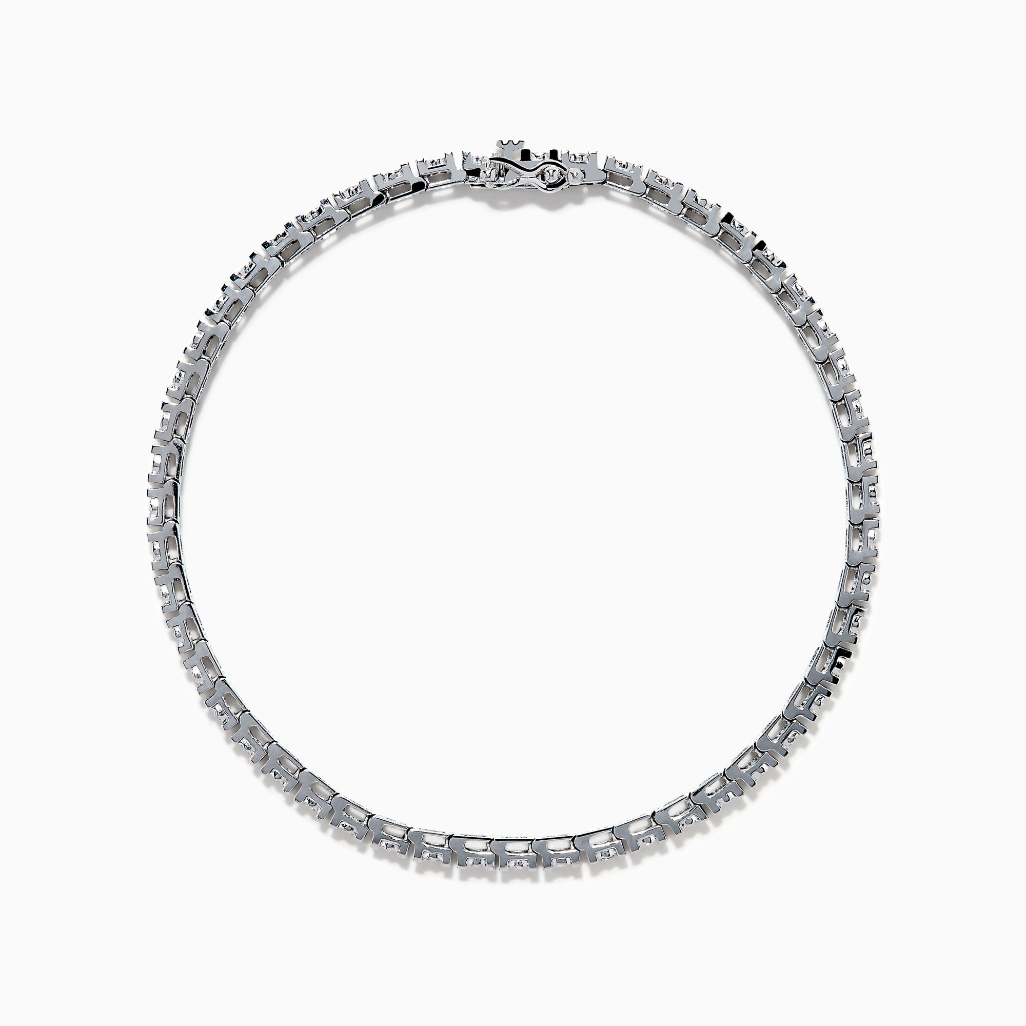 The 14K White Gold Diamond Miracle Setting 1.00ct Tennis Bracelet features a continuous row of round, sparkling white diamonds set in a slim, polished 14K white gold band and is displayed on a white background.