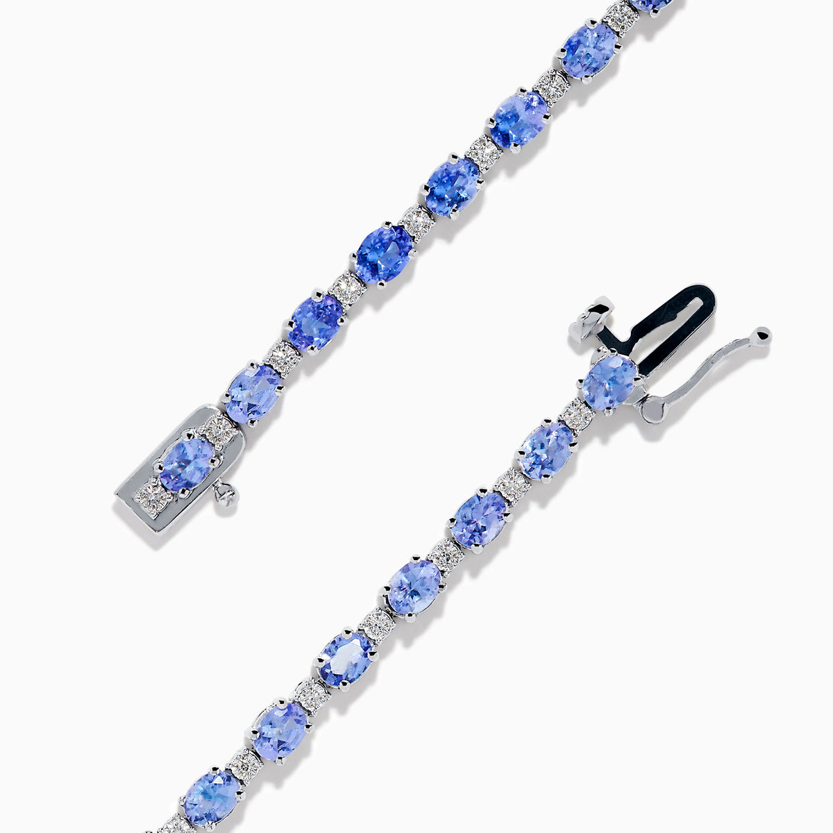 Sterling Silver Oval Tanzanite and Diamond Tennis Bracelet