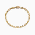 The DOro 14K Yellow Gold Chain Link Diamond Bracelet features oval links with alternating plain and diamond-encrusted segments, totaling 0.94 carat weight.