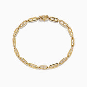 The DOro 14K Yellow Gold Chain Link Diamond Bracelet features oval links with alternating plain and diamond-encrusted segments, totaling 0.94 carat weight.