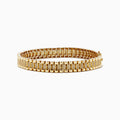 The Mens 14K Yellow Gold Diamond Chain Link Bracelet features a geometric design with two rows of diamonds set in rectangular segments and a polished, luxurious finish.