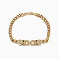 The Signature 14K Yellow Gold Diamond and Emerald Panther Bracelet showcases two panther heads with diamond accents and emerald eyes, facing each other on a gold chain, secured by a clasp.