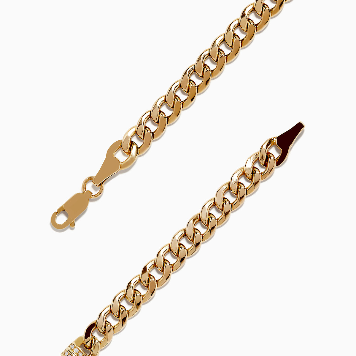 The Signature 14K Yellow Gold Diamond and Emerald Panther Bracelet showcases two panther heads with diamond accents and emerald eyes, facing each other on a gold chain, secured by a clasp.