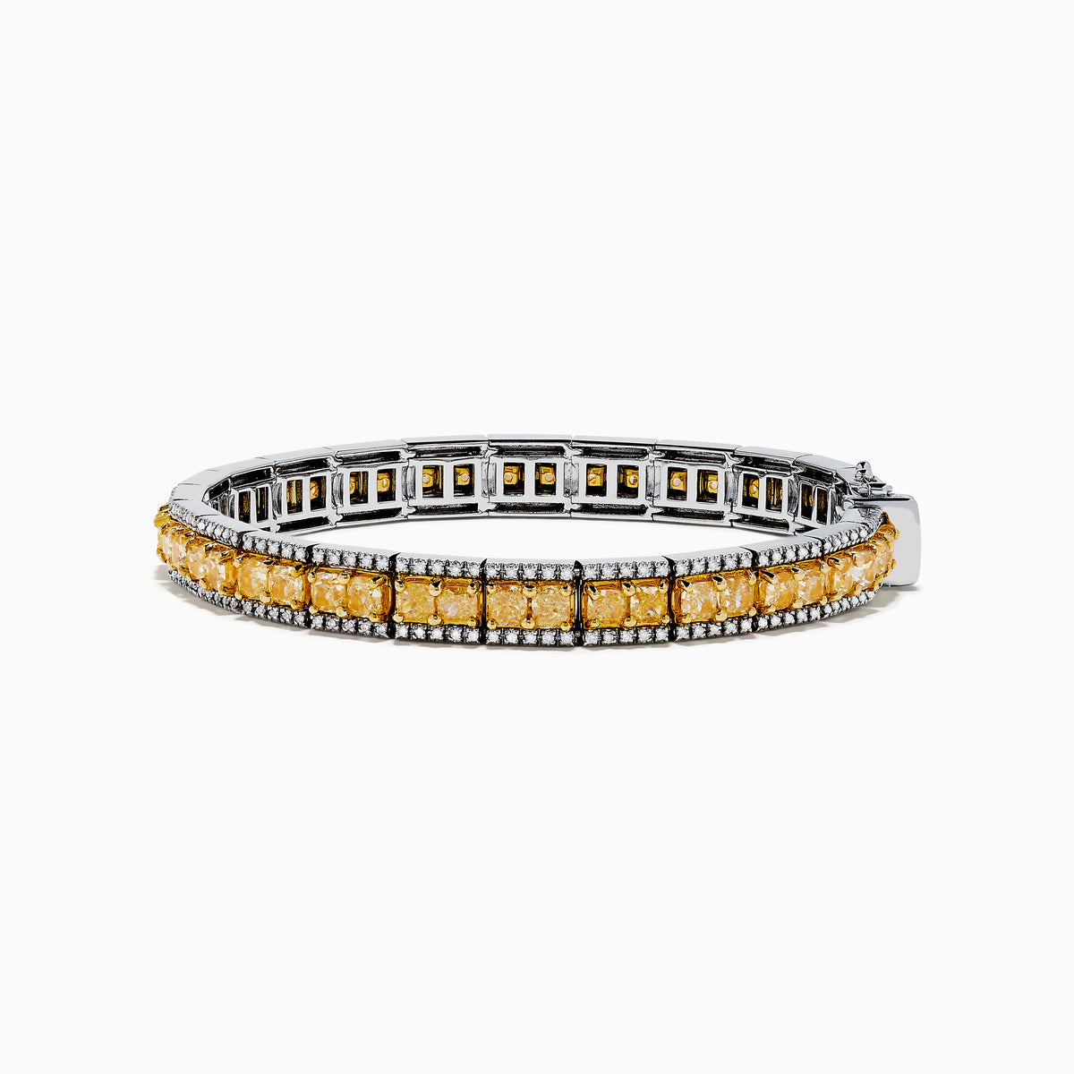 The Canare 14K White and Yellow Gold Yellow and White Diamond Bracelet features a row of yellow diamonds framed by white diamonds, set in elegant white and yellow gold.