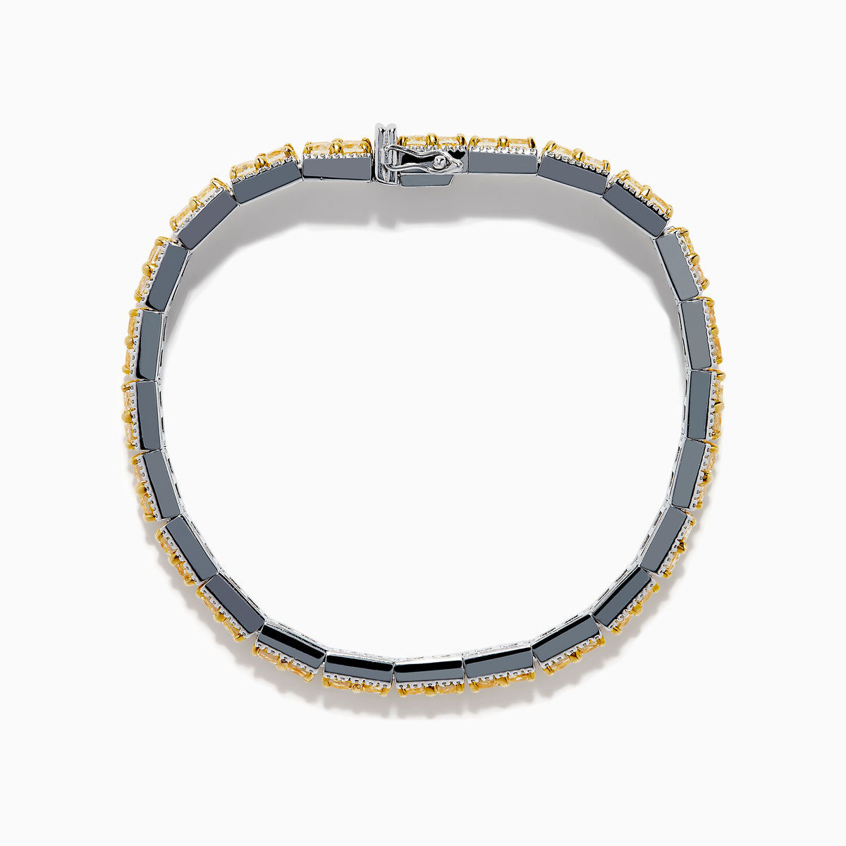 The Canare 14K White and Yellow Gold Yellow and White Diamond Bracelet features a row of yellow diamonds framed by white diamonds, set in elegant white and yellow gold.